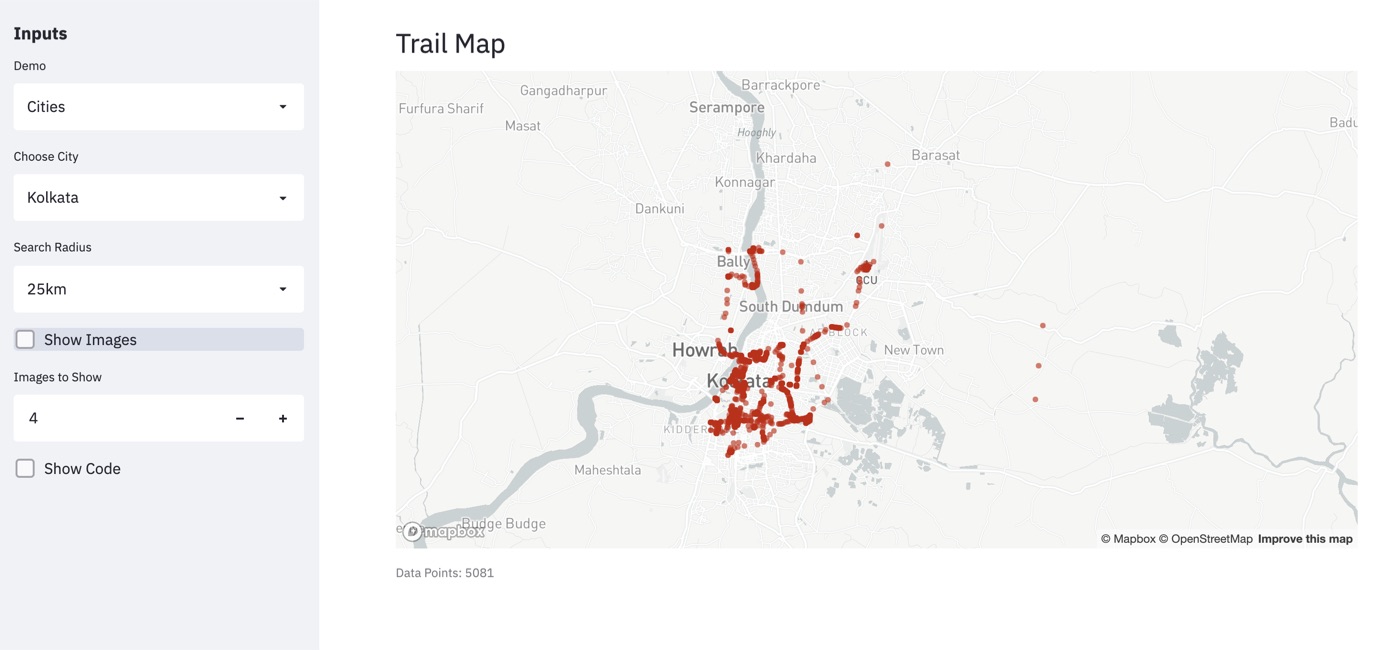 Cities visited, visualized from Google Location History